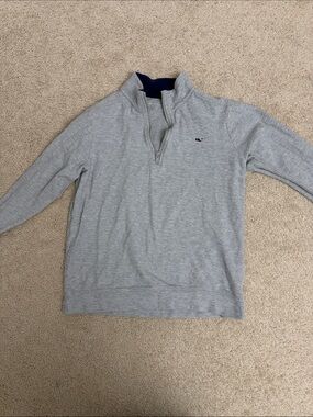 Vineyard Vines Gray Men's Half-Zip Pullover with Navy Trim